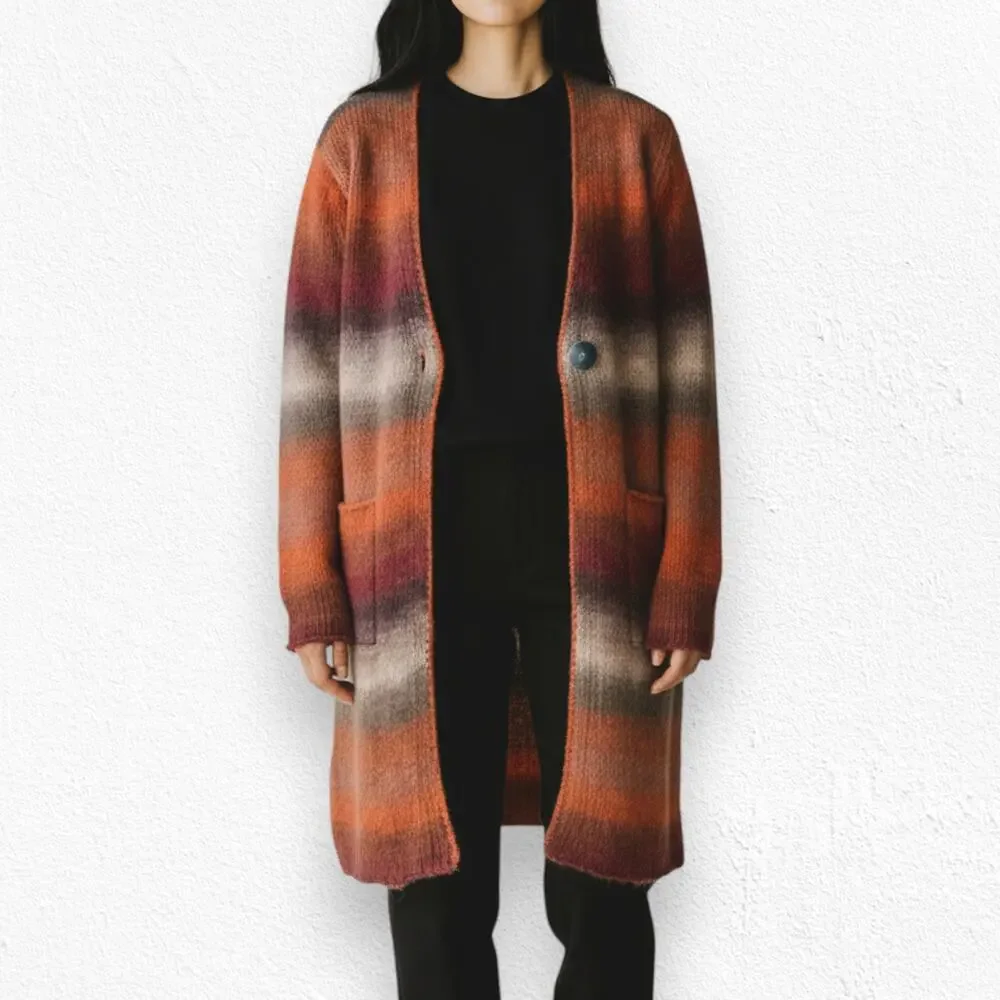 J. Jill Orange Ombre Striped Wool Blend Cardigan Sweater Button Front Size MP